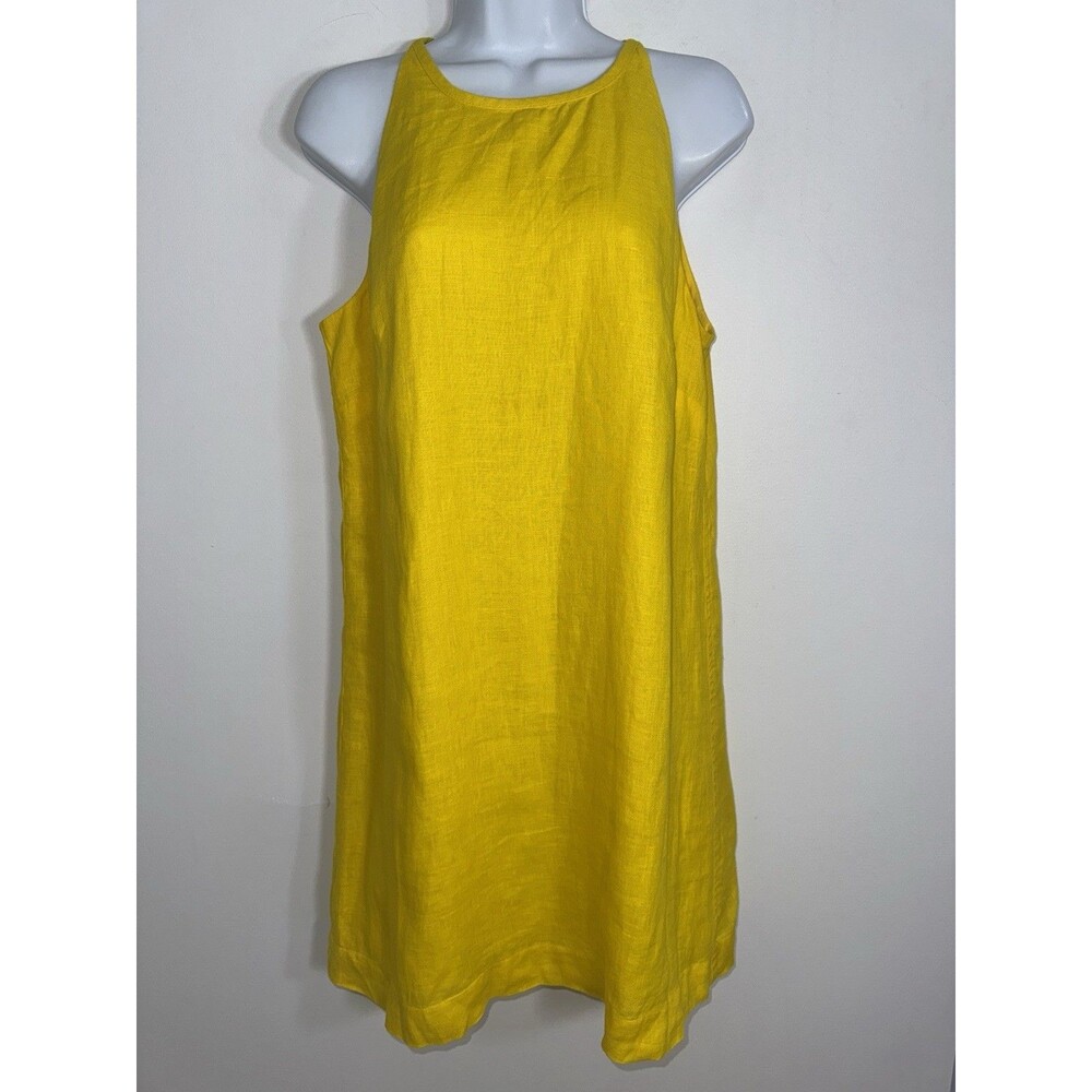 J. Crew Maxine High-Neck Shift Mini Dress Yellow Linen Lined Women Small